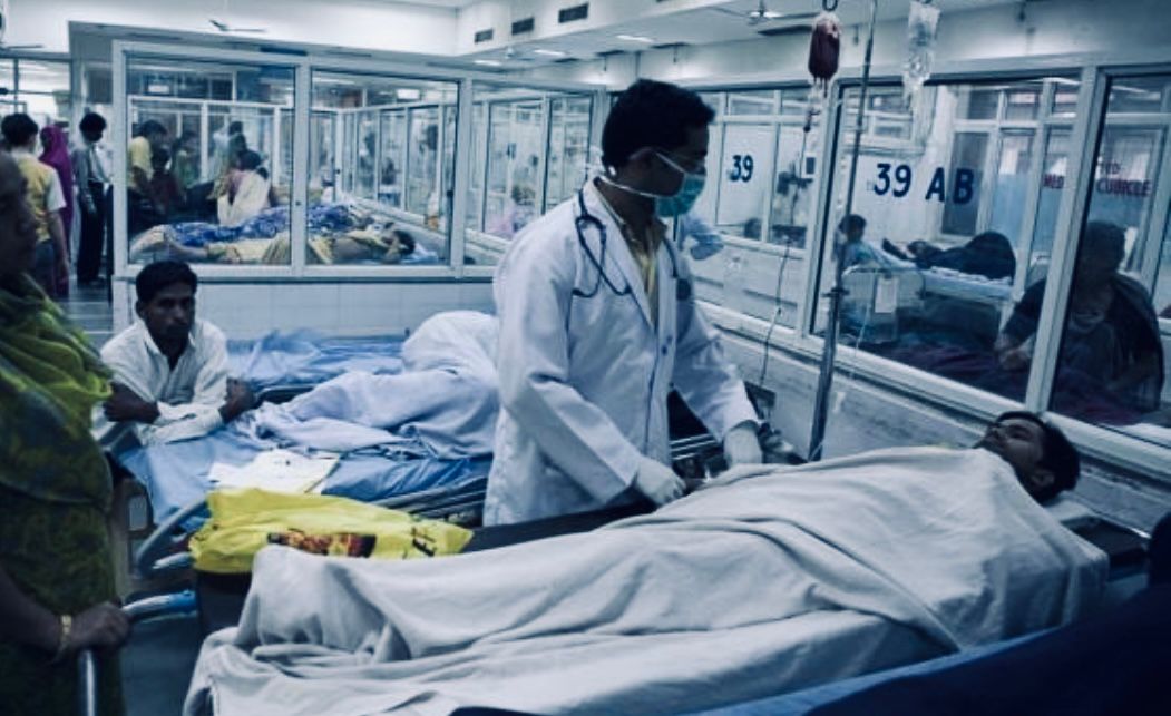 Crowded hospital corridor